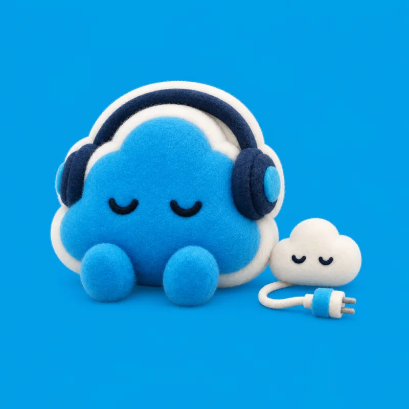 A plush character resting next to a plug, with a plug-shaped cloud